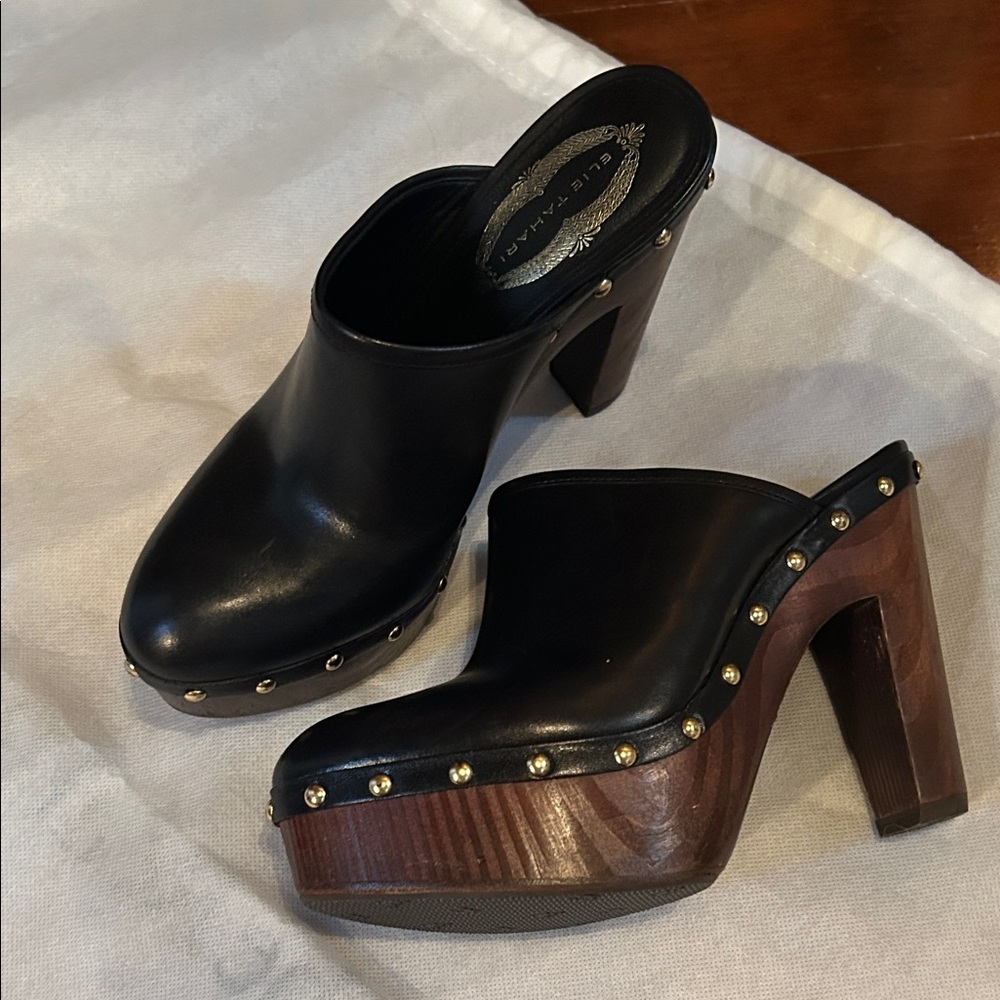 Ellie Tahari Black Studded Mules/Clogs
